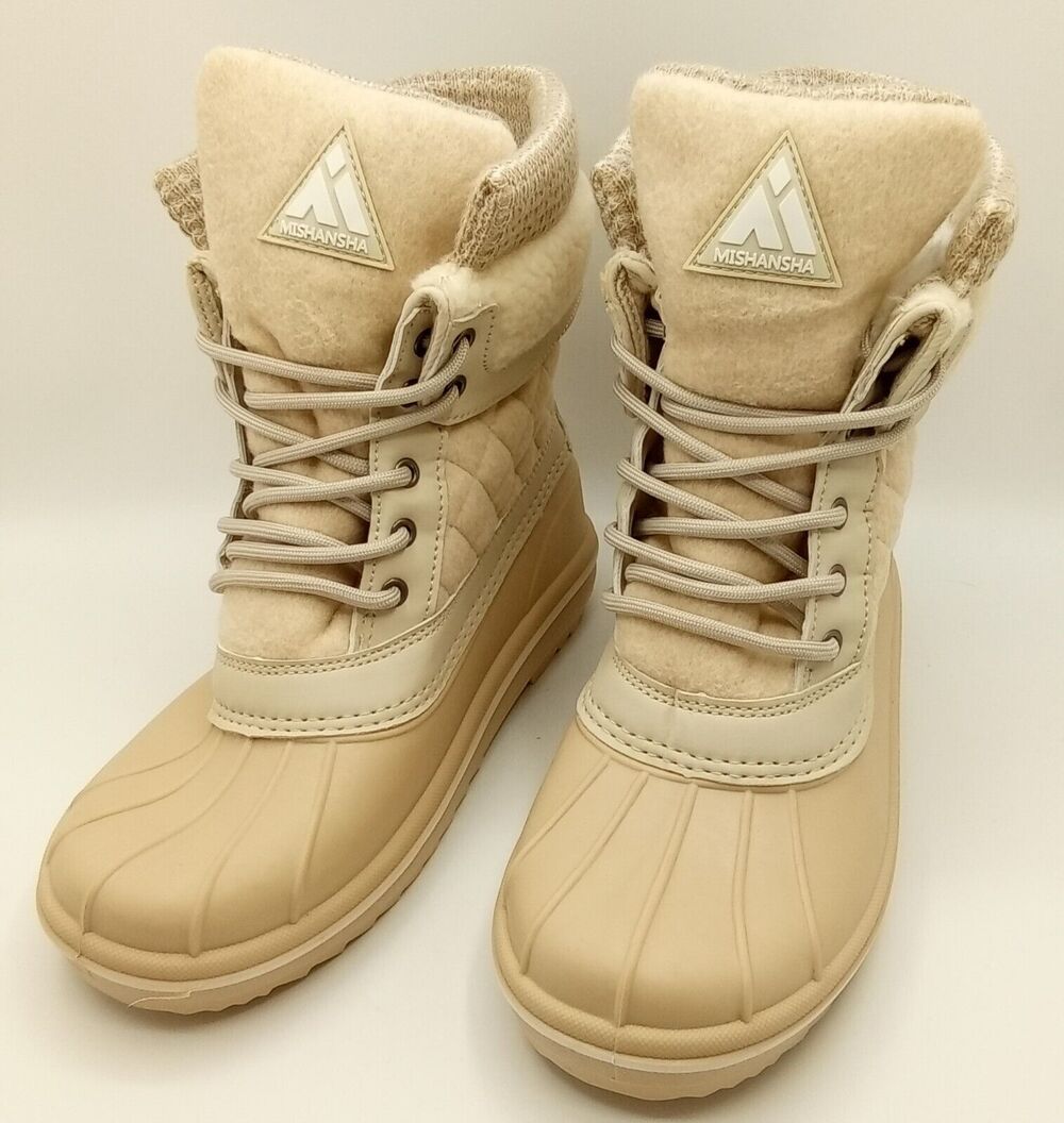 Mishansha Mid-Calf Waterproof Winter Snow Boot for Women Biege Size 9